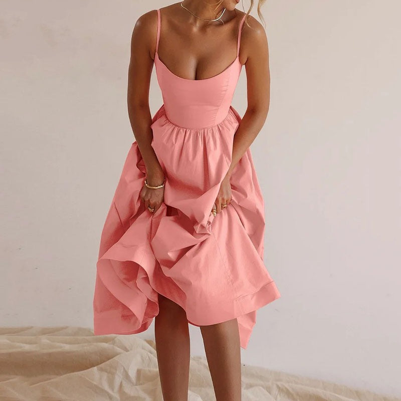 Women's Low-Cut Slim Fit Spaghetti Strap Midi Dress