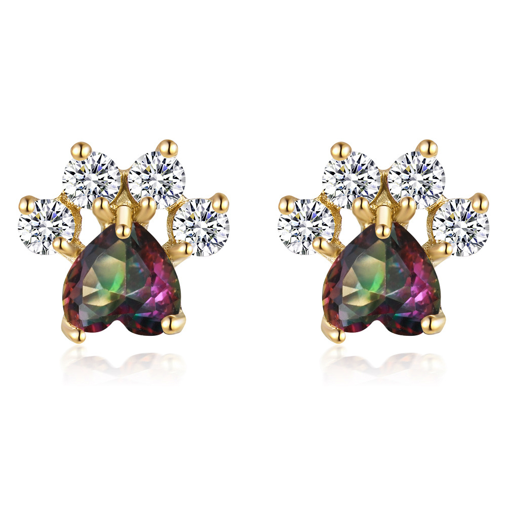 Cubic Zirconia Cat Paw Stud Earrings