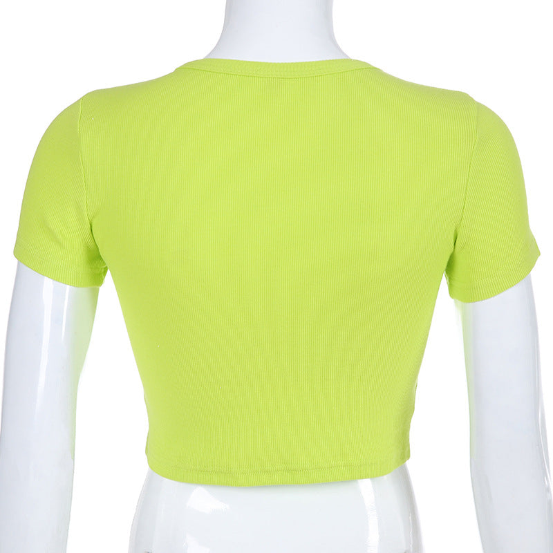 2020 Women's Fashion Crop Top Embroidered T-Shirt