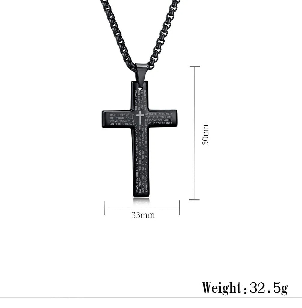 Lord's Prayer Cross Pendant Necklace
