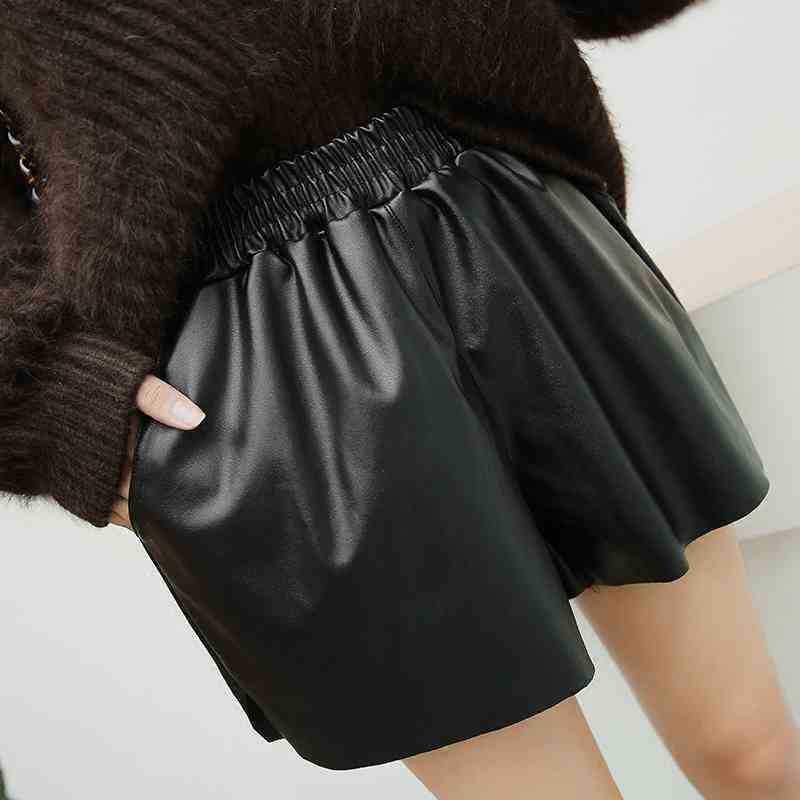 High Waist PU Leather Shorts for Women - Loose Fit
