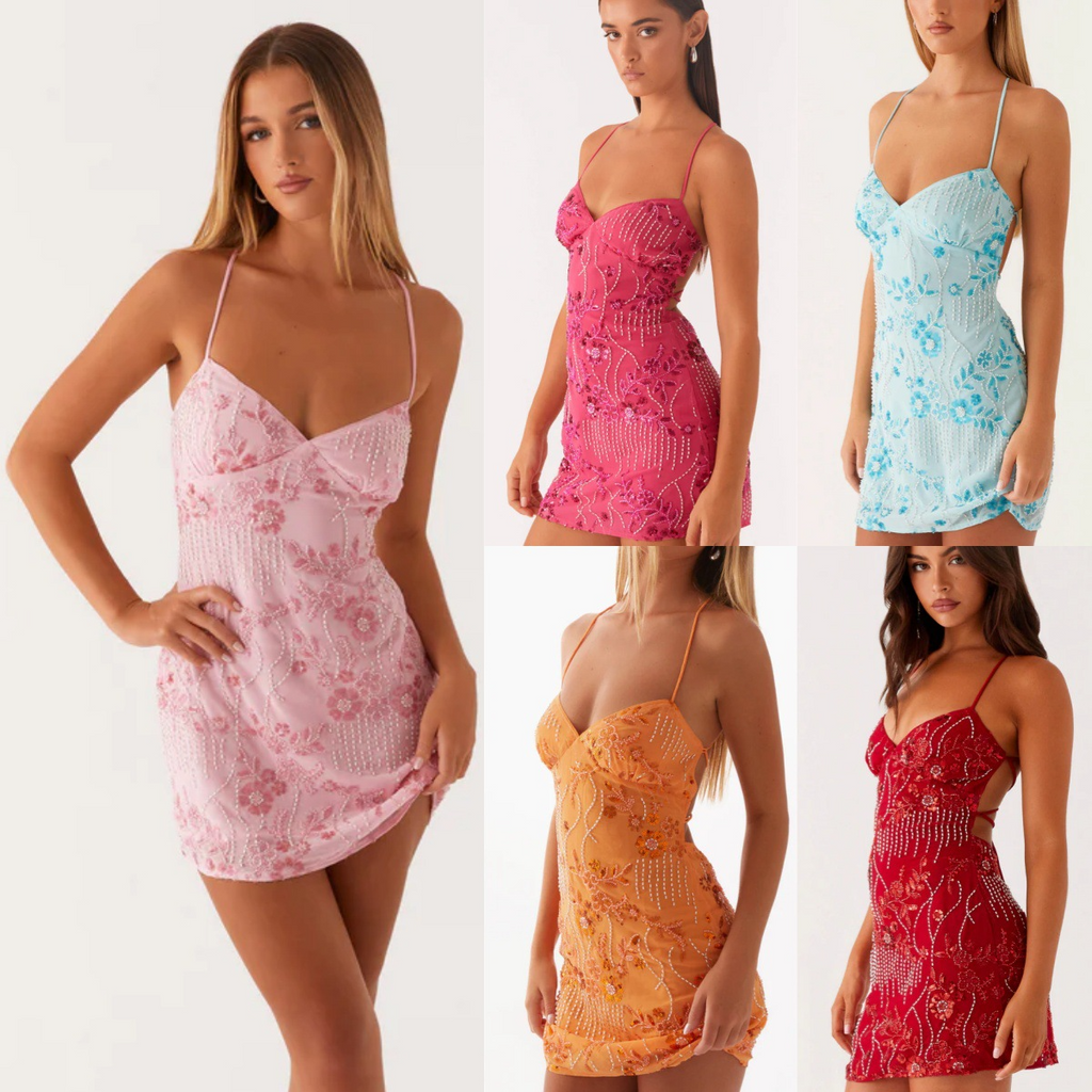 Women's Sequin Embroidered Backless Spaghetti Strap Mini Dress