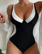 Women's V-Neck Colorblock One-Piece Swimsuit