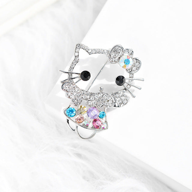 Rhinestone Cat Brooch Pin