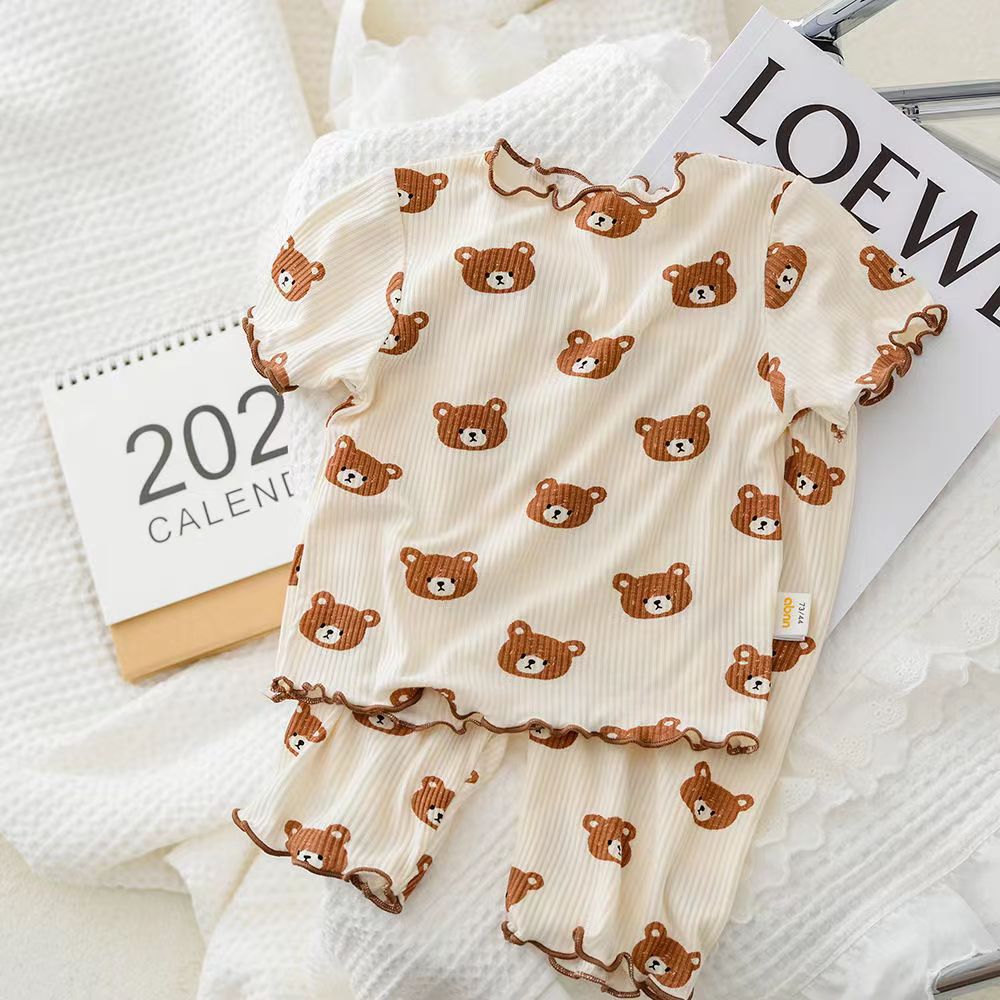 Summer Bear Pajama Set for Baby Girls (T-shirt & Shorts) | Streetwear