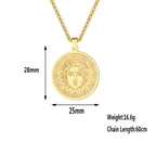 Stainless Steel Medusa Greek Key Round Pendant Necklace