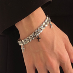 Titanium Steel Cross Charm Cuban Bracelet
