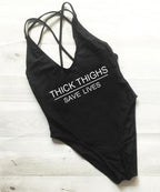 Thick Thighs Save Lives Slogan One-Piece Swimsuit