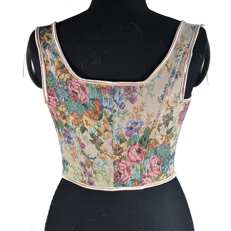 Floral Tapestry Lace-Up Corset Top