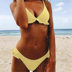 Women's Solid Color Ruffle Bikini Set