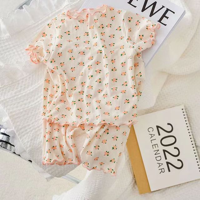 Summer Bear Pajama Set for Baby Girls (T-shirt & Shorts) | Streetwear