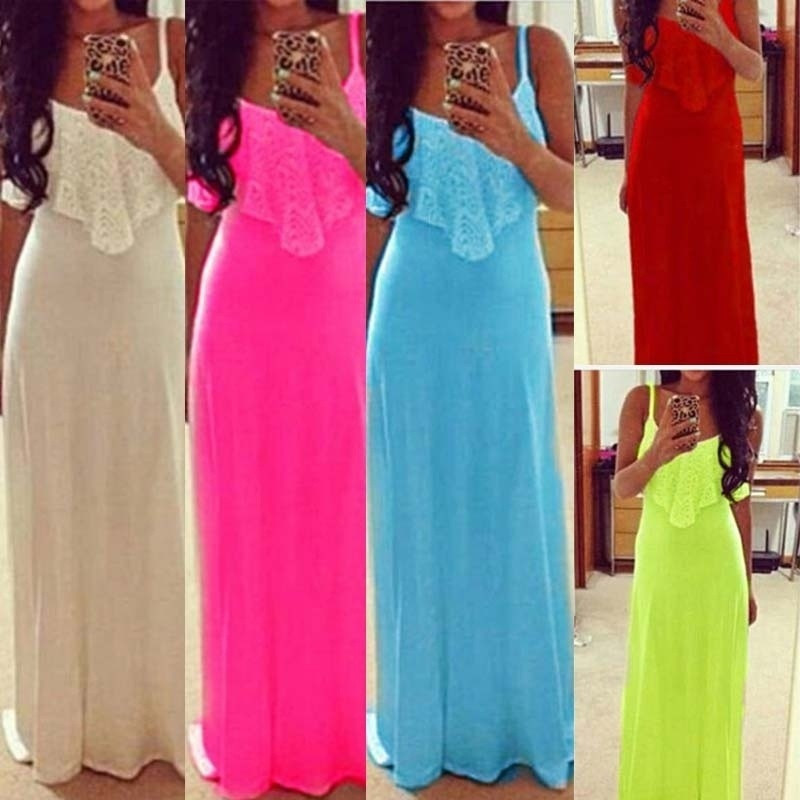 2019 Fashionable Lace Maxi Dress with Spaghetti Straps