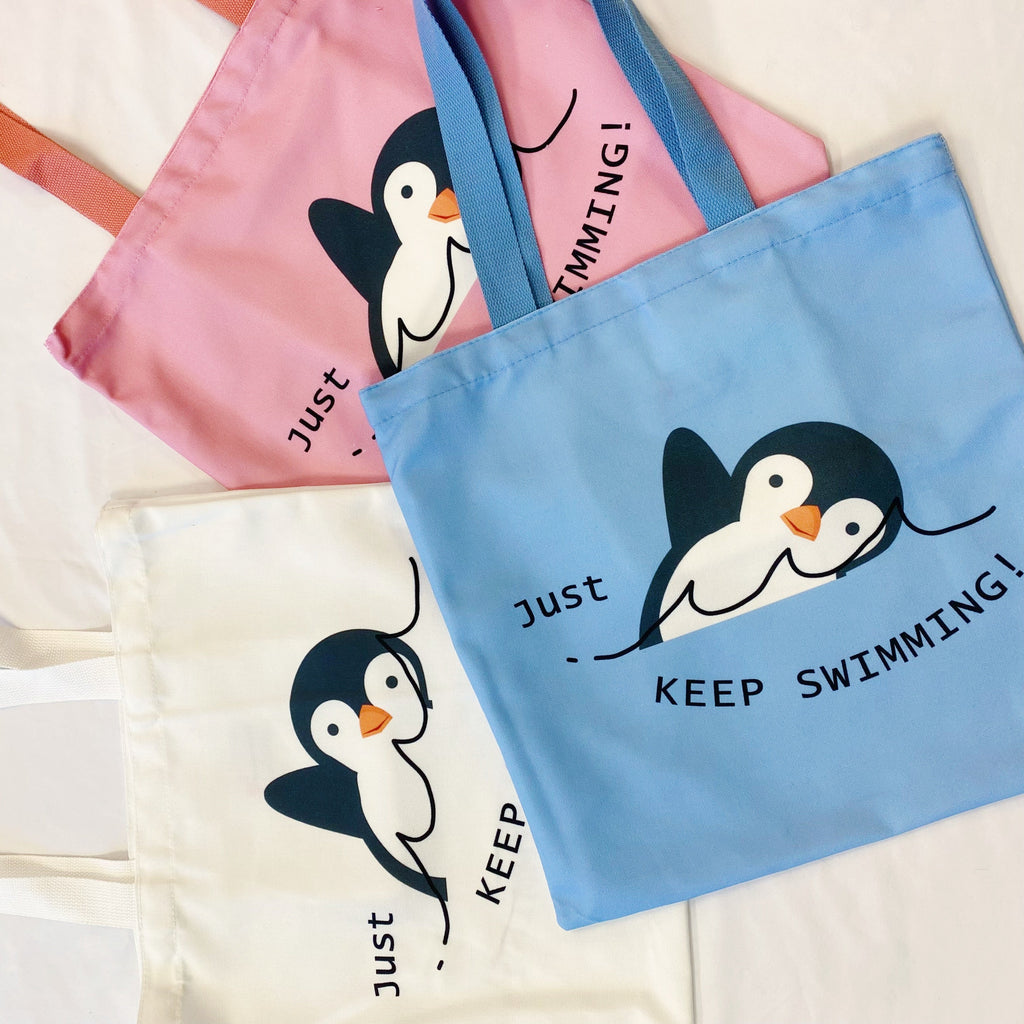 Just Keep Swimming Penguin Canvas Tote Bag