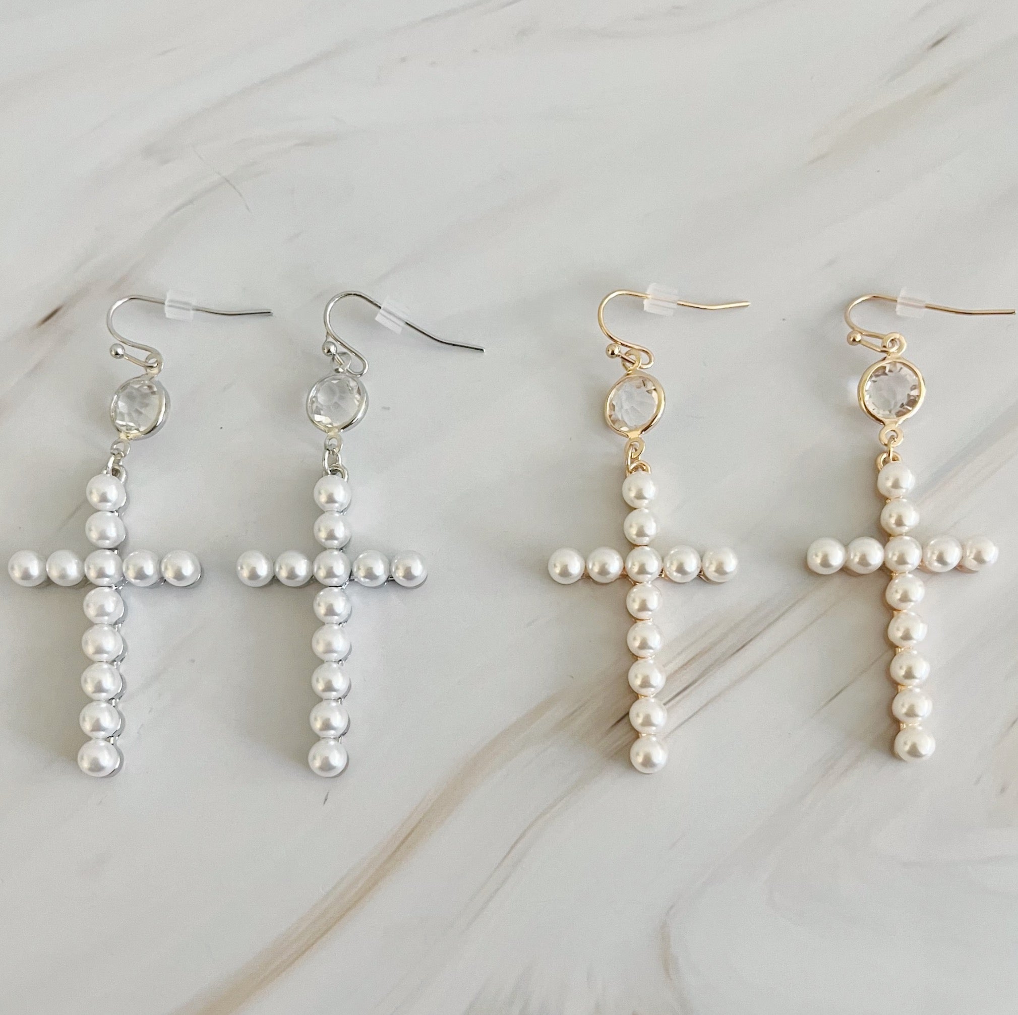 Pearl Cross Dangle Earrings | Christian Jewelry
