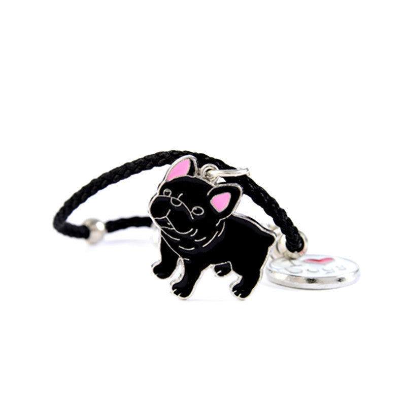 Enamel Dog Charm Leather Cord Bracelet
