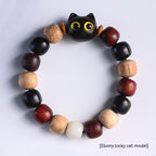 Carved Wooden Cat Sandalwood Bead Bracelet