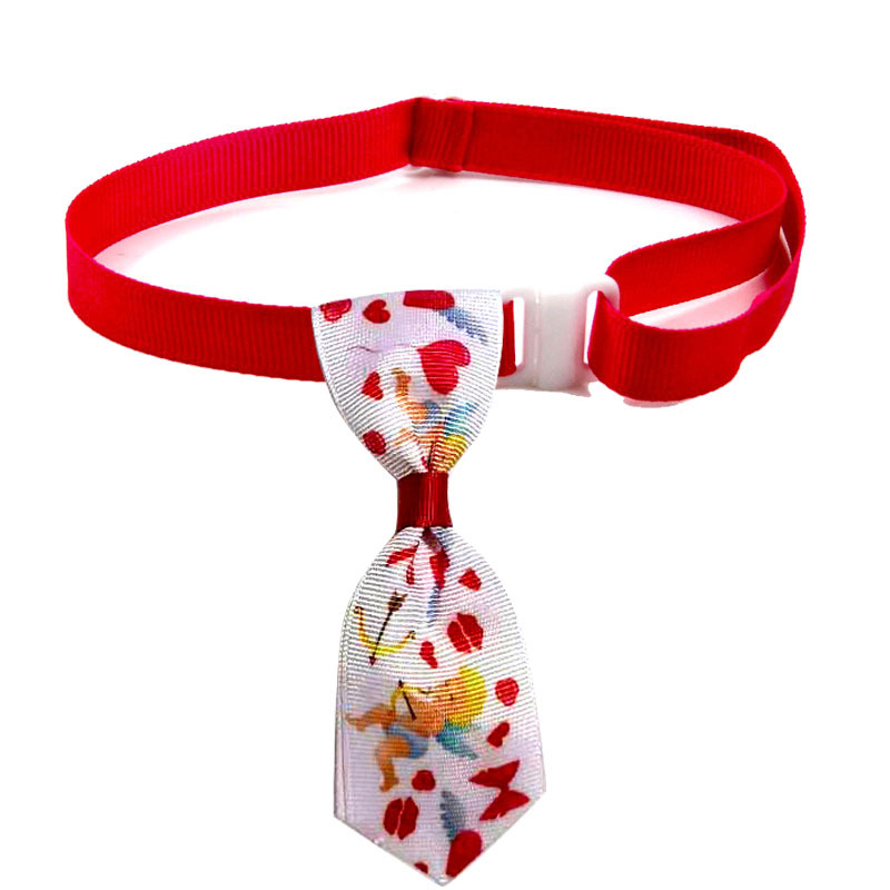Valentine Pet Bow Tie for Cats & Dogs, Adjustable Heart & Cupid Print Collar Bowtie, Cute Holiday Grooming Accessory
