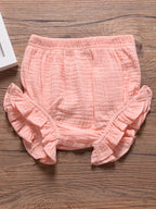 Casual Plain Color Ruffle Trim Shorts for Baby Girls