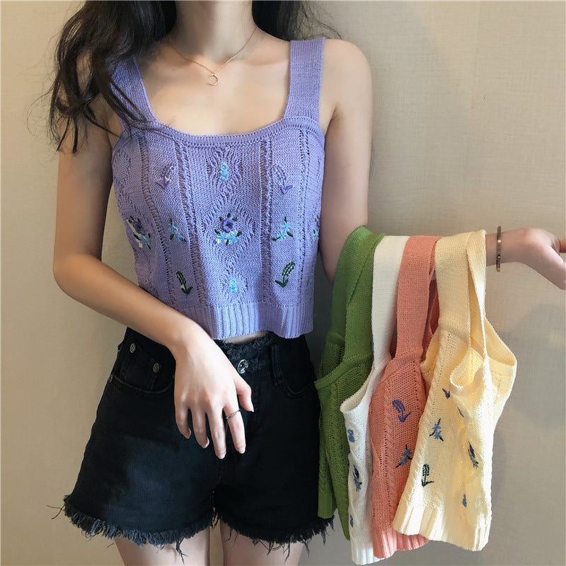 2021 Summer Slim Fit Embroidered Floral Camisole