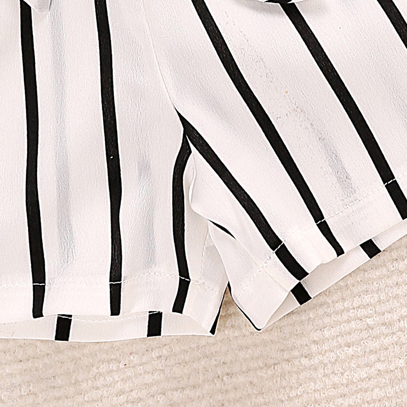 Girls' Summer Casual Off-Shoulder Set with Striped Shorts