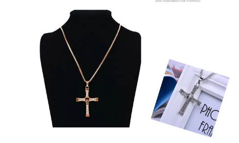 Men's Rhinestone Cross Pendant Necklace