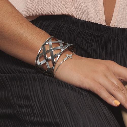 Silver Cross Adjustable Bolo Bracelet