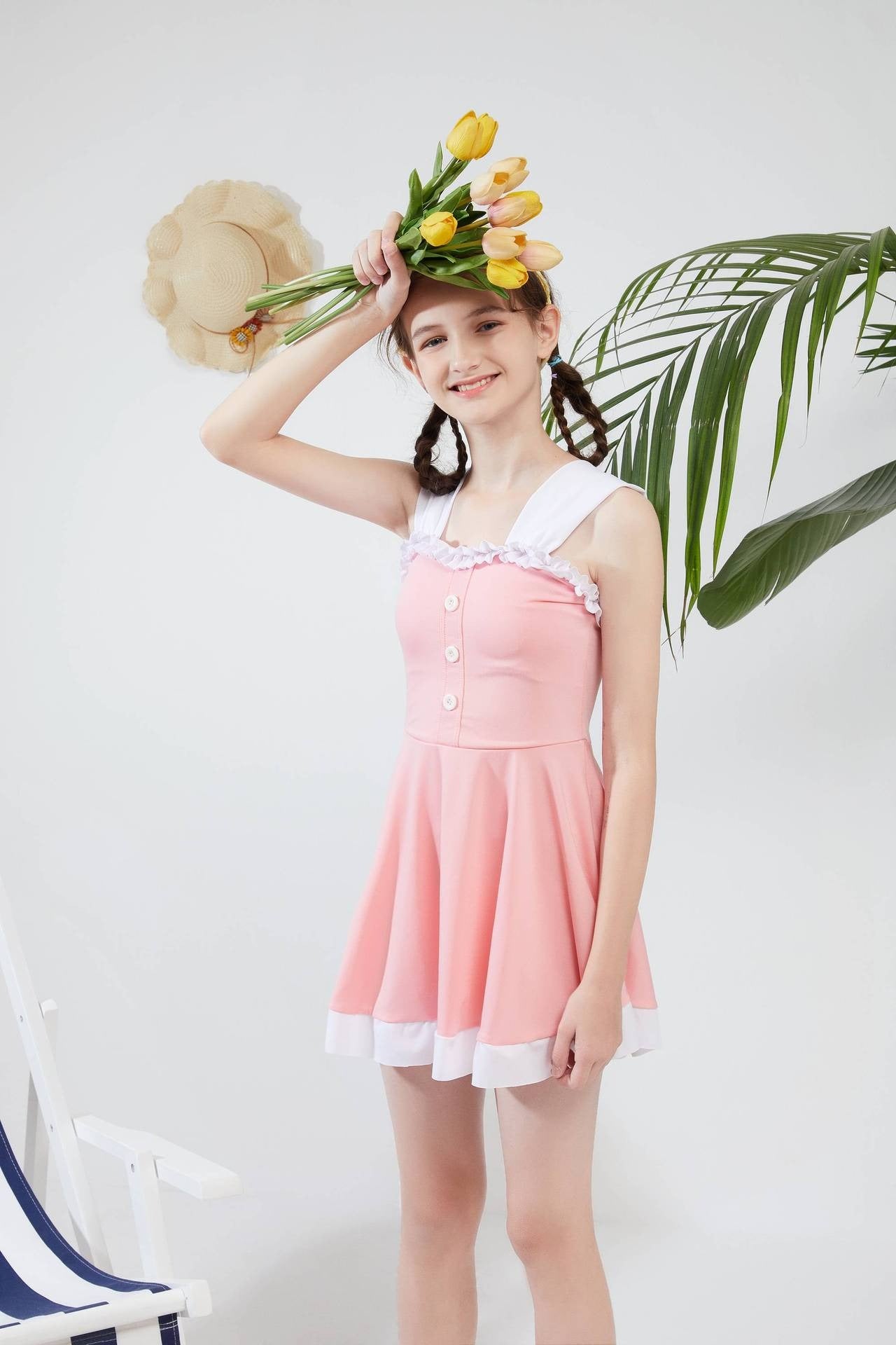 Girls Button-Front Skirted Swim Dress