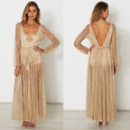 Sheer Sequin Long-Sleeve Beach Cover-Up