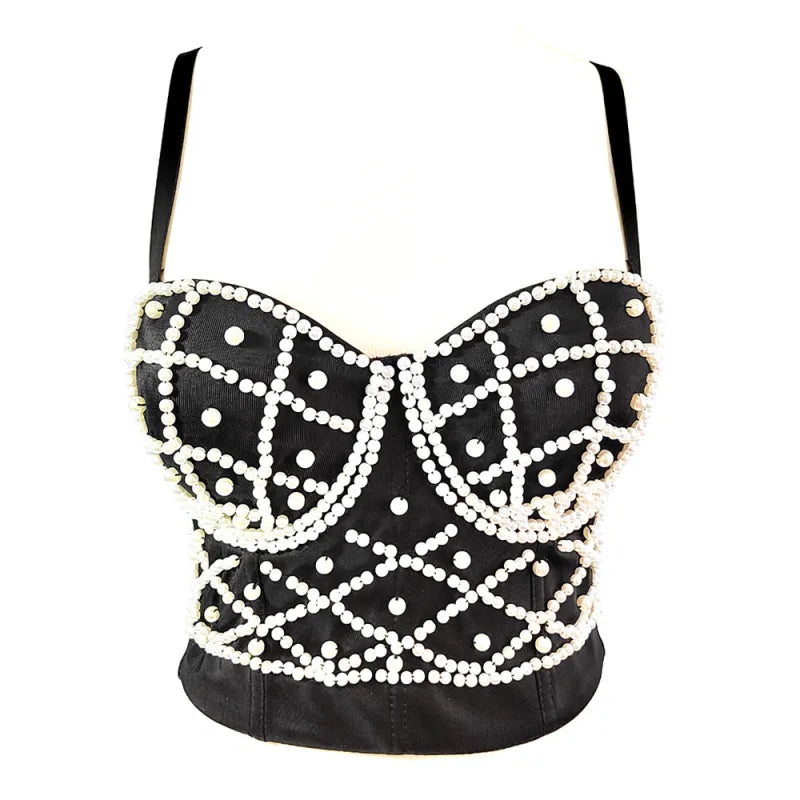Pearl-Embellished Bustier Camisole Top