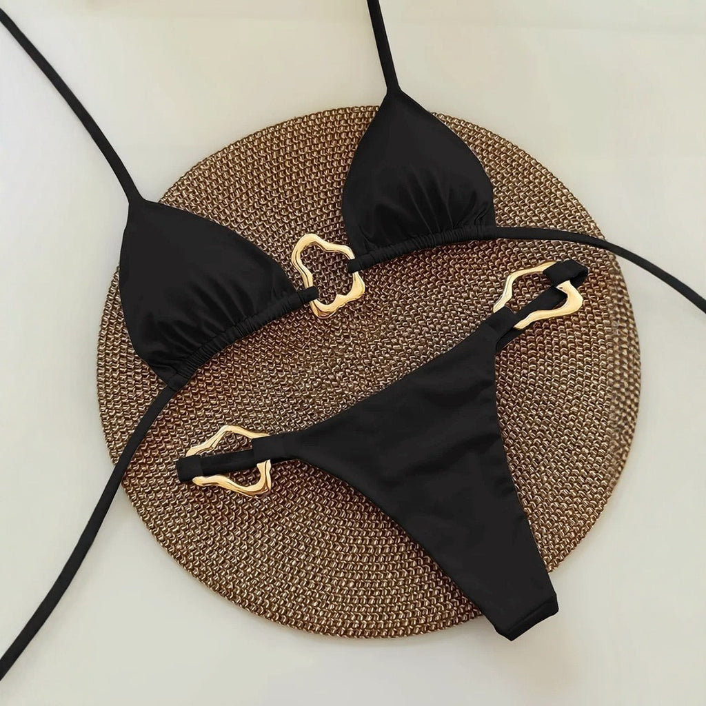 Red Triangle Bikini Set with Gold Accents