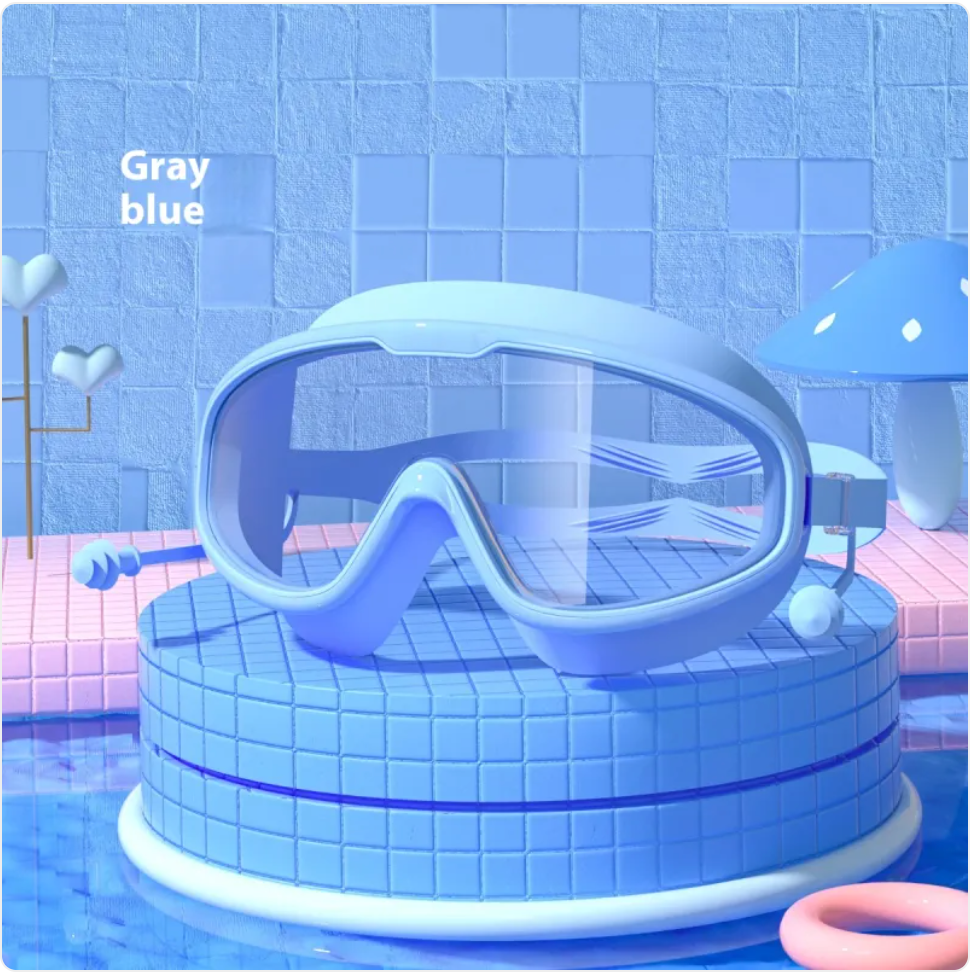 Large Frame Anti-Fog Waterproof Swim Goggles with Earplugs