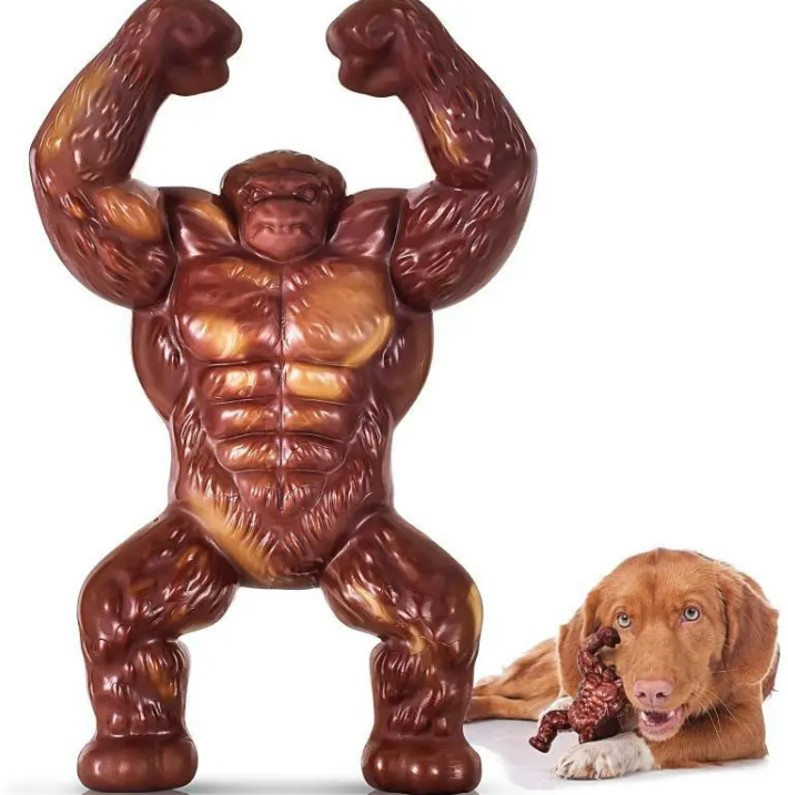 Tough Nylon Dog Chew Toy, Beef-Flavored Muscular Gorilla Dental Toy for Aggressive Chewers, Molar Teeth-Cleaning Toy for Medium & Large Dogs