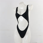 Womens Solid High-Cut One-Piece Swimsuit