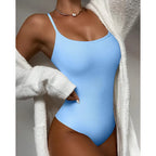 Ribbed Scoop-Neck Spaghetti Strap Bodysuit