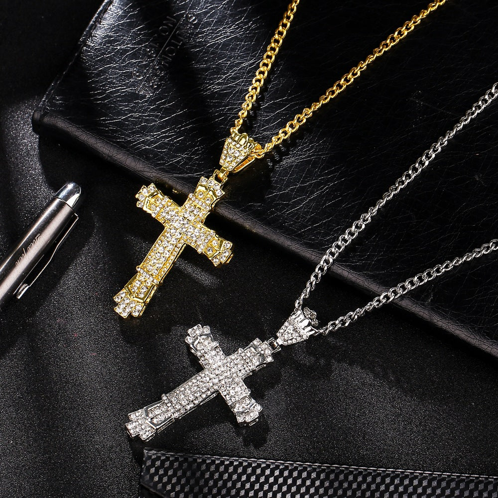 Hip Hop Iced Cross Pendant Necklace for Men