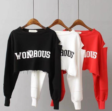 GFF Women's Cropped Hoodie with Ripped Details
