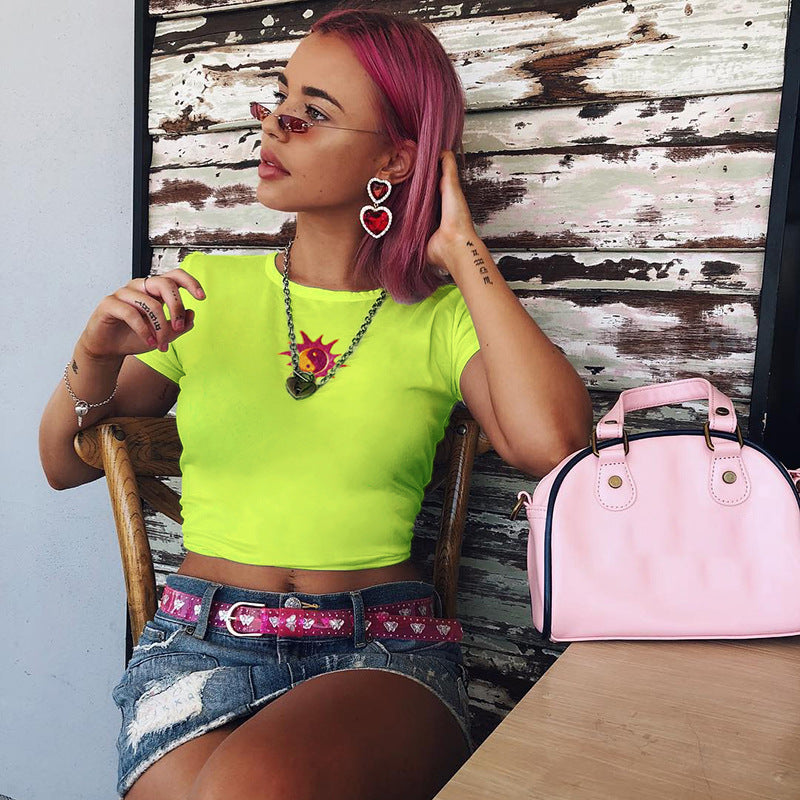 2020 Women's Fashion Crop Top Embroidered T-Shirt