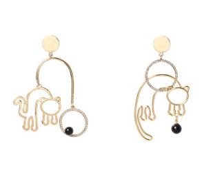 Trendy Cat Pendant Earrings for Women in Silver