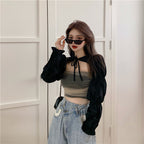 Chic Black Shawl Shirt and Layered Bustier Set