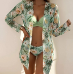 Long Sleeve Cardigan with Printed Gold Trim Cover-Up