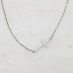 Sideways Cross Necklace - Silver