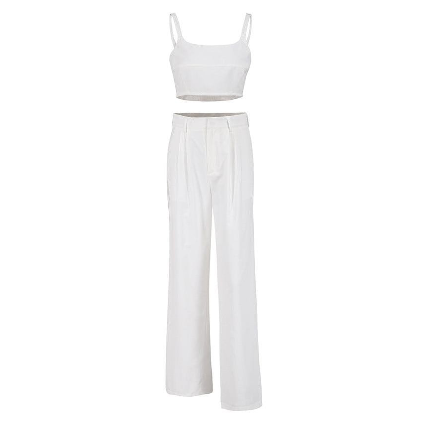 2023 Summer Women's Cotton Linen Tank Top & Wide Leg Pants Set