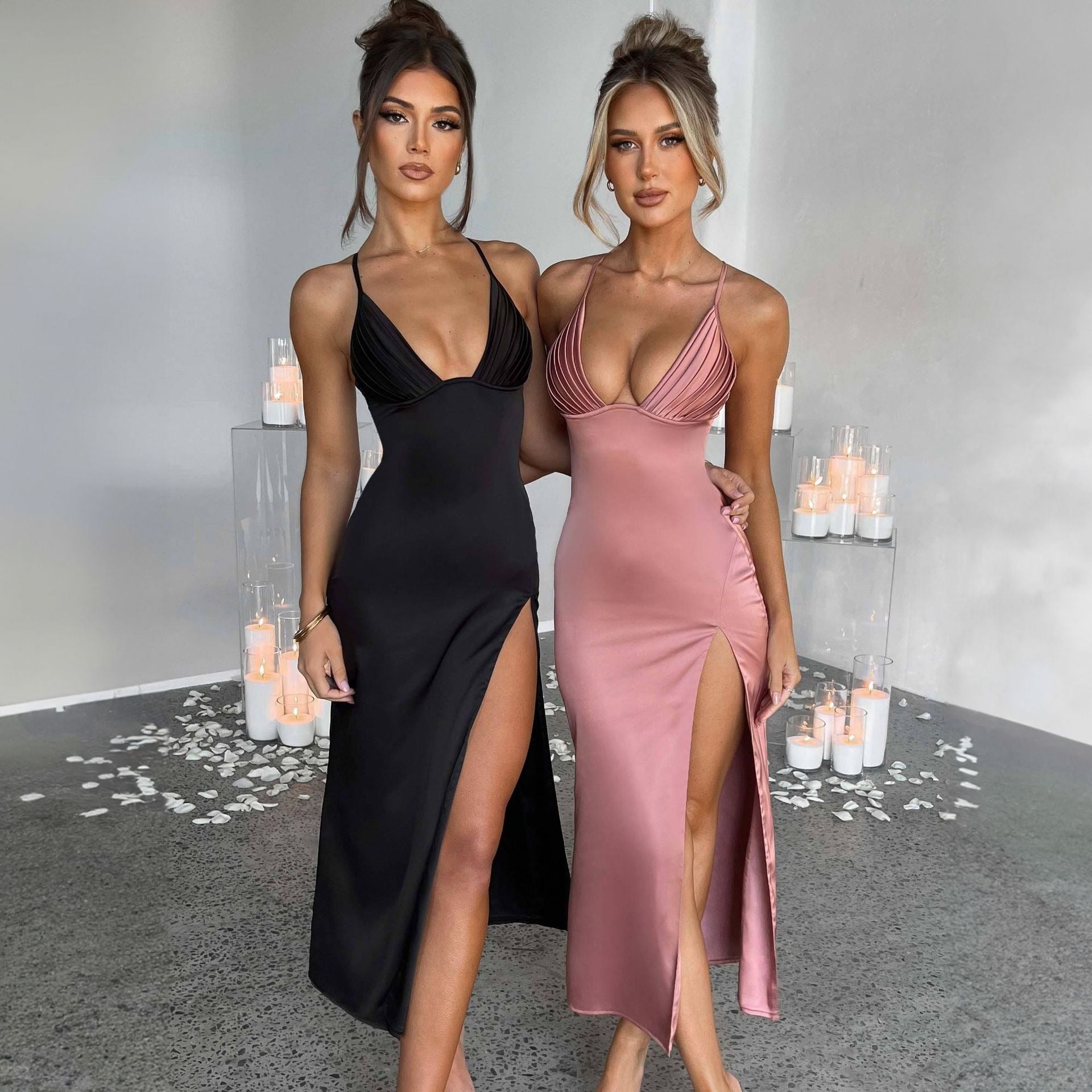 Spaghetti Strap Deep V-neck Bodycon Dress
