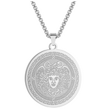 Stainless Steel Medusa Greek Key Round Pendant Necklace
