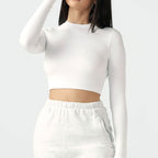 2020 New Style Women's White Crop Top Long Sleeve T-Shirt
