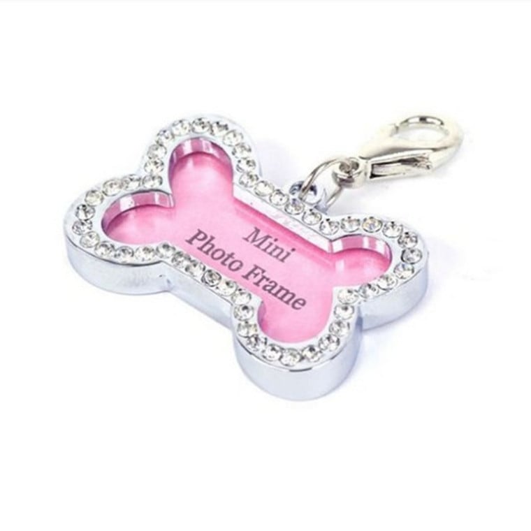 Rhinestone Bone Mini Photo Frame Pet ID Tag