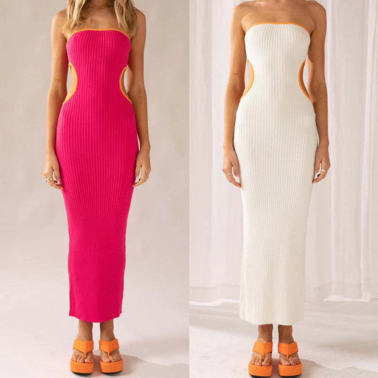 Women's Hollow-out Knitted Tube Top Sheath Dress
