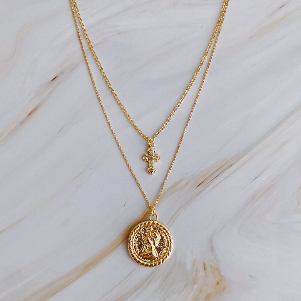 Cross And Coin Layered Necklace | Christian Jewelry