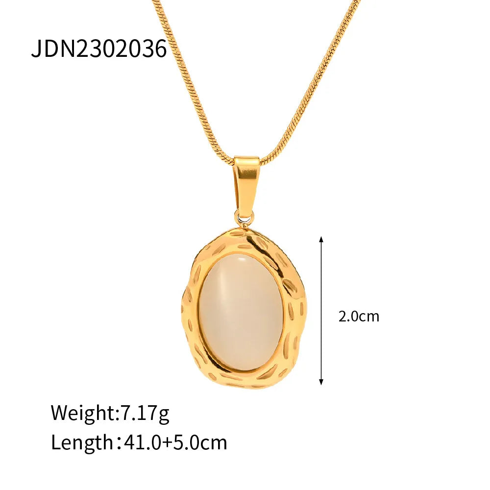 18K Gold-Plated Cat Eye Stone Pendant Necklace