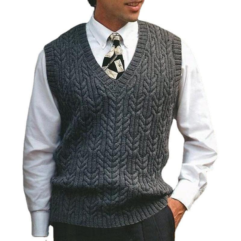 Men's Cable-Knit V-Neck Sweater Vest